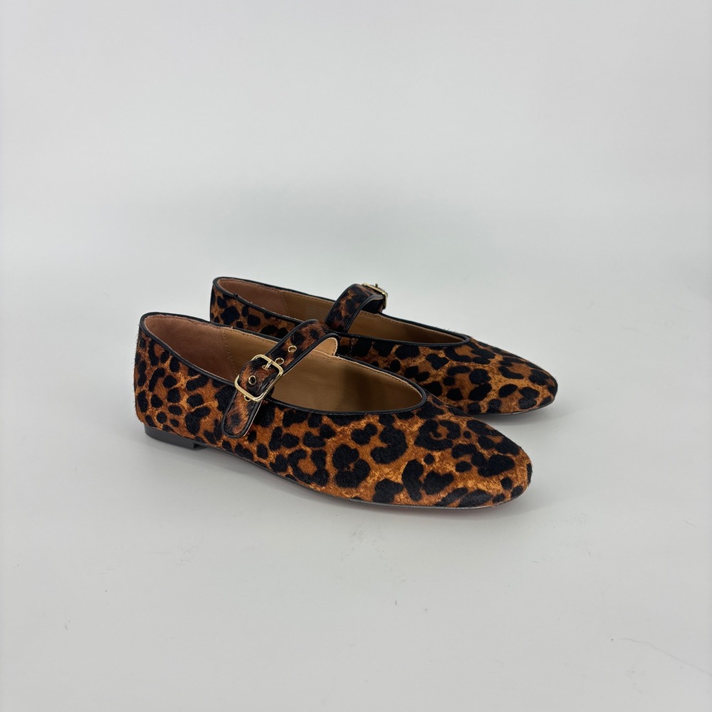 Madewell The Remy Mary Jane Flat Caramel Leopard Women Size 9 Calf Hair Brown